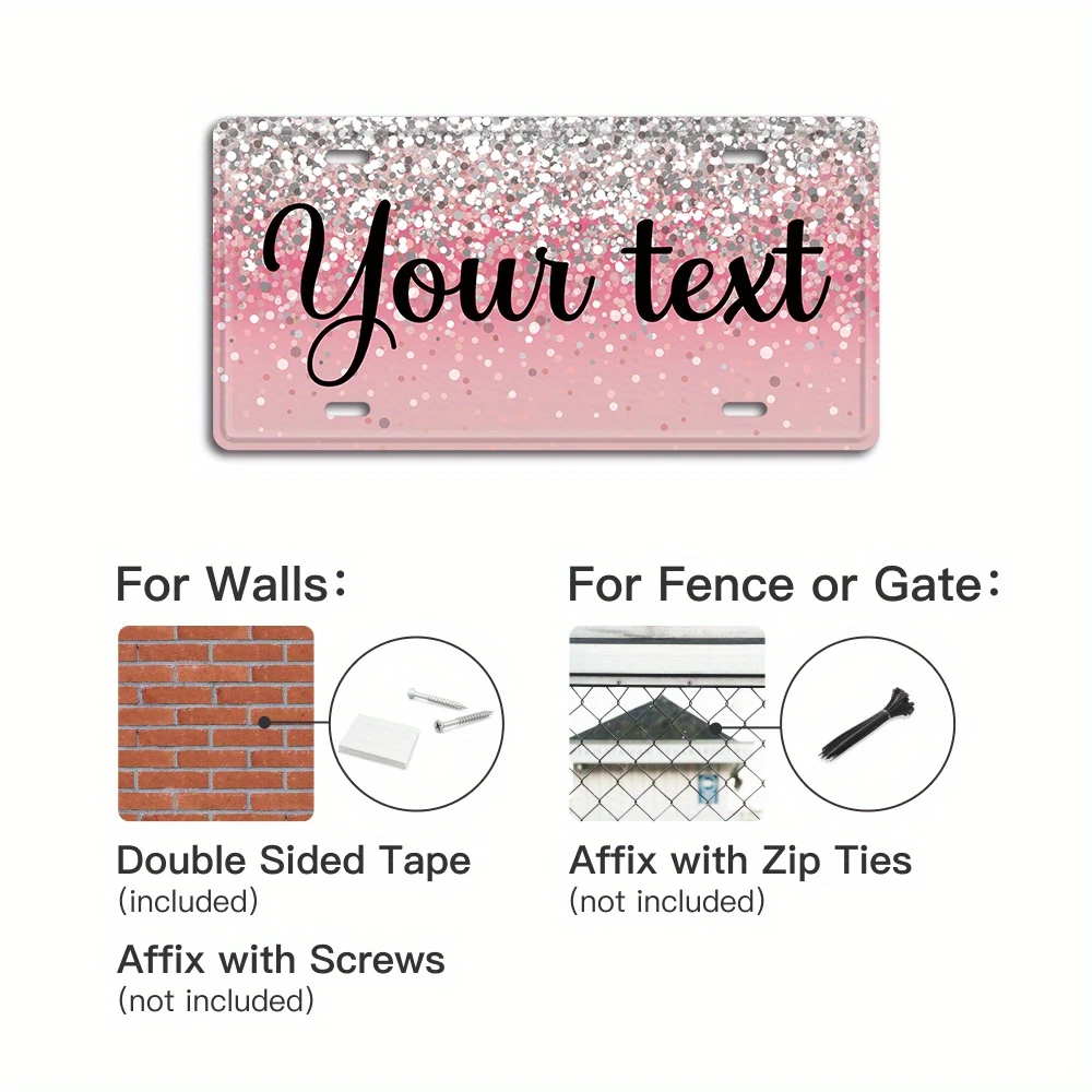 Custom Glitter Pink Gradient License Plate Tin Painting Sign Personalized Custom Text 15x30cm 5.9x11.8 Inch Metal Tin Wall Plaqu view 3