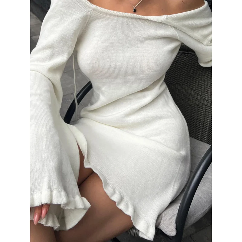 

2025 Fashion Instagram Style Sexy Hollow-Out Backless Tie Back Holder Long Sleeve Bodycon Mermaid Women's Dress C001