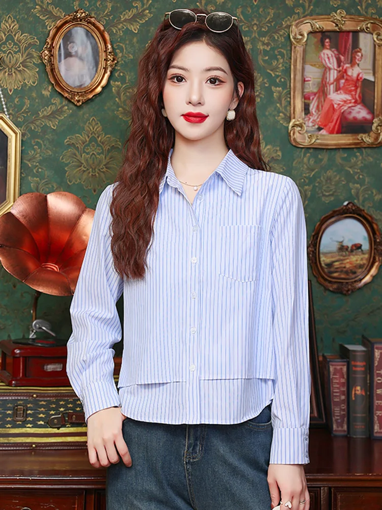 เสื้อฮ่องกงสไตล์สล ลอง สเว ลายทาง สำหรับผู้หญิง แฟชั่นฤดูใบไม้ร่วง ดีไซน์อเนกประสงค์ ทันสมัย เหมาะสำหรับใส่ทำงาน