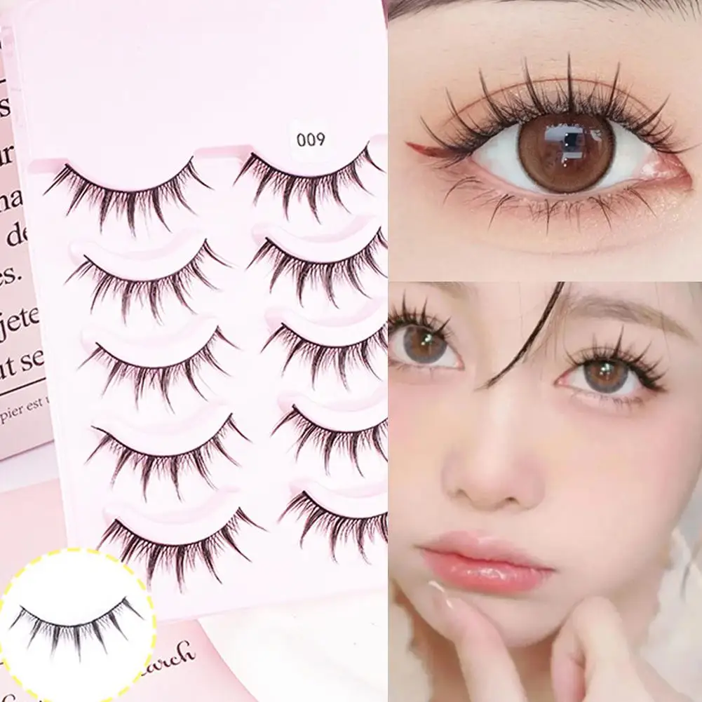 5 Pairs Valse Wimpers Wimpers Verbeterde Lash V-vormige Transparante Stam Zachte Natuurlijke Wimpers Nertsen Gezichtsmake-up Tool