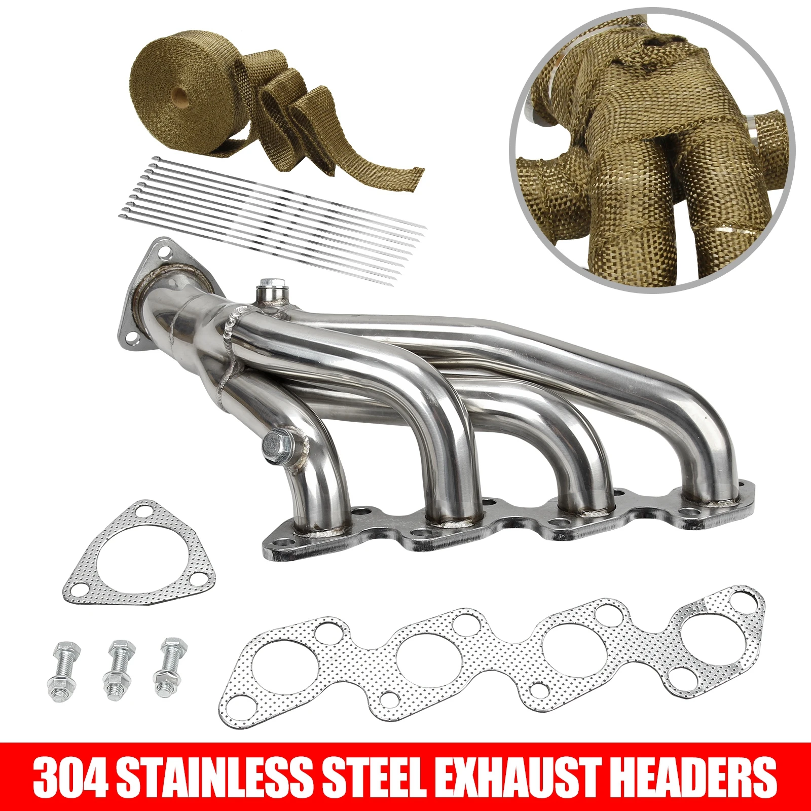 Stainless Steel Exhaust Headers Manifold For 1995-1998 Nissan 240SX S14 2.4 4CYL KA24DE Engine