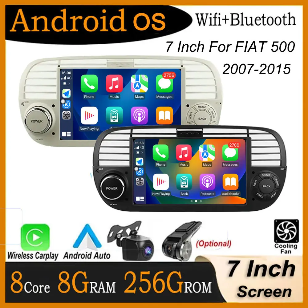 7'' Android 14 DSP Car Multimedia Player For FIAT 500 2007 - 2015 GPS Carplay Auto Radio DSP Stereo Video Audio Head Unit