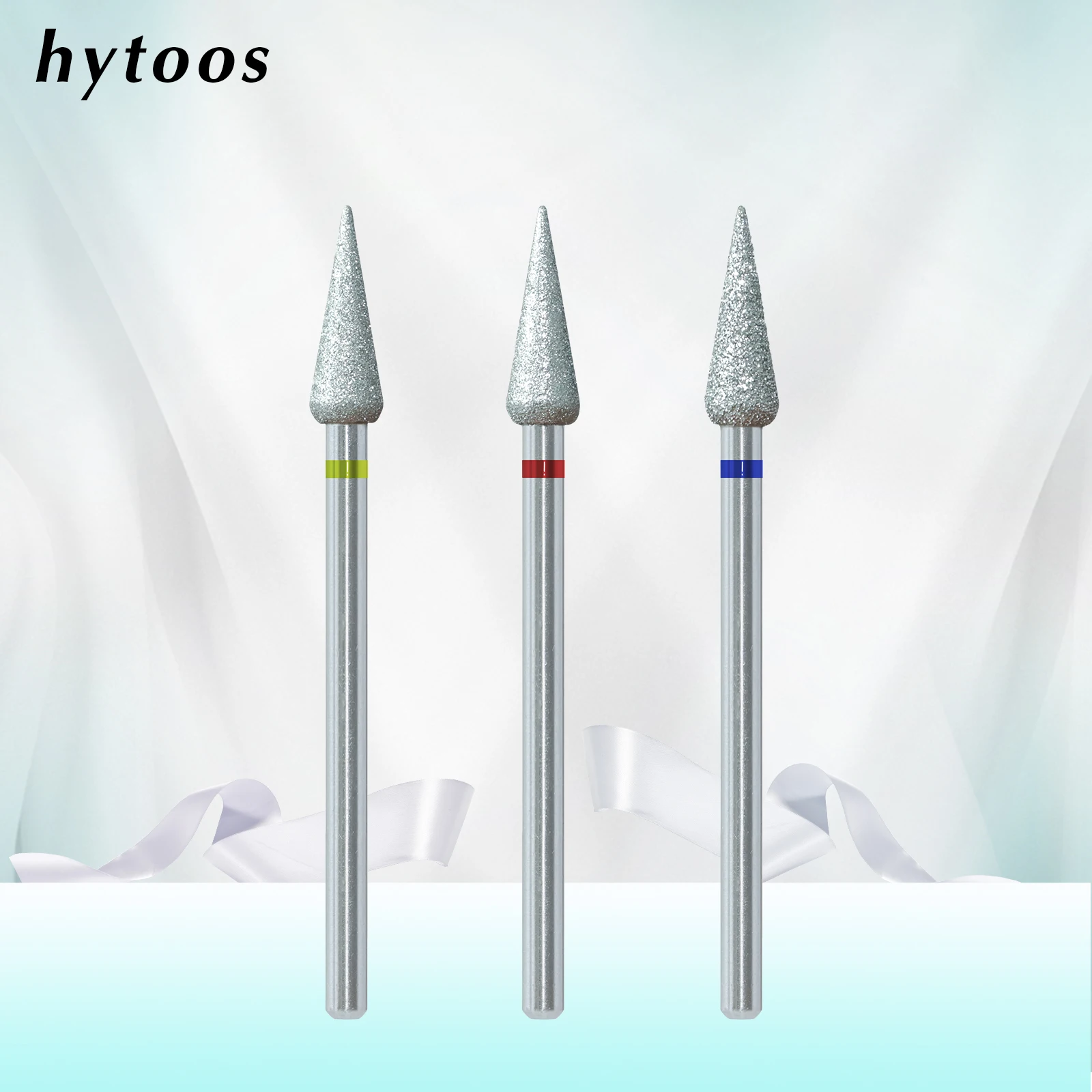 HYTOOS Pointy-bud Diamond Nail Drill Bits Chrome Pro Russian Cuticle Bit for Drills Dead Skin Cleaner Nails Pre-treatment Tool