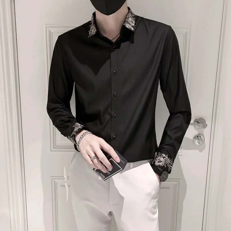 

Shirts Thin Spring Summer Man 2023 Men's Clothing Office Lady Formal Fashion Casual Printing Patchwork Button Turn-down Collar