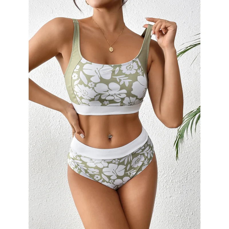 

Hot Selling Two-Piece Swimsuit for Women Printed Swimwear Conservative High-Waisted Bikini Swimsuit