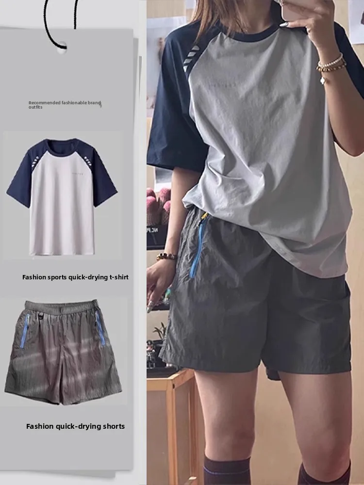 Qui Dry Lightweight Ice Silk ort Sve T-irt dan orts Pakaian Bersepeda untuk Pria dan Wanita Set Olahraga Luar Ruangan Musim Panas