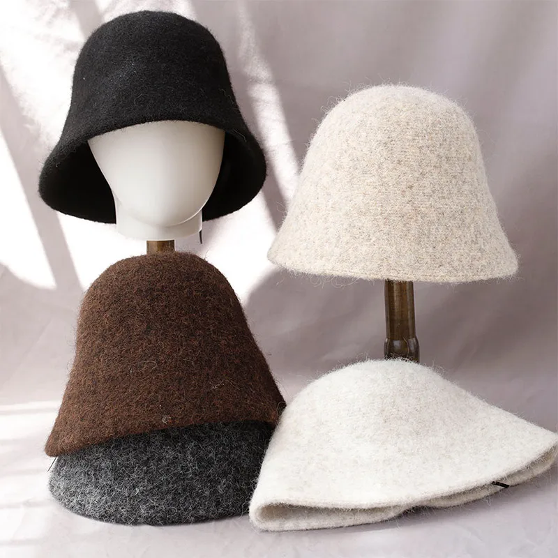 Herbst Winter Vintage Wolle Eimer Hut Frauen Mode Vintage Fischer Hüte Vielseitige Kappe Frühling Filz Hut Faltbare Eimer Hut