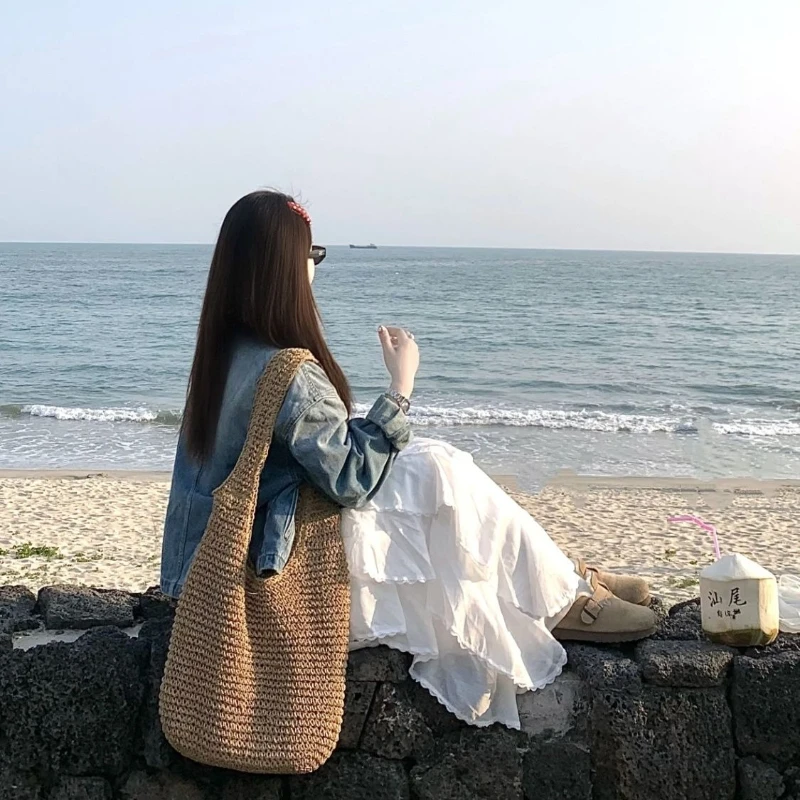 Deeptown Sweet Elegant White Long Skirt Women Fairycore Korean Style Lace Ruffle Skirt Asymmetrical Retro Street Layered Skirts