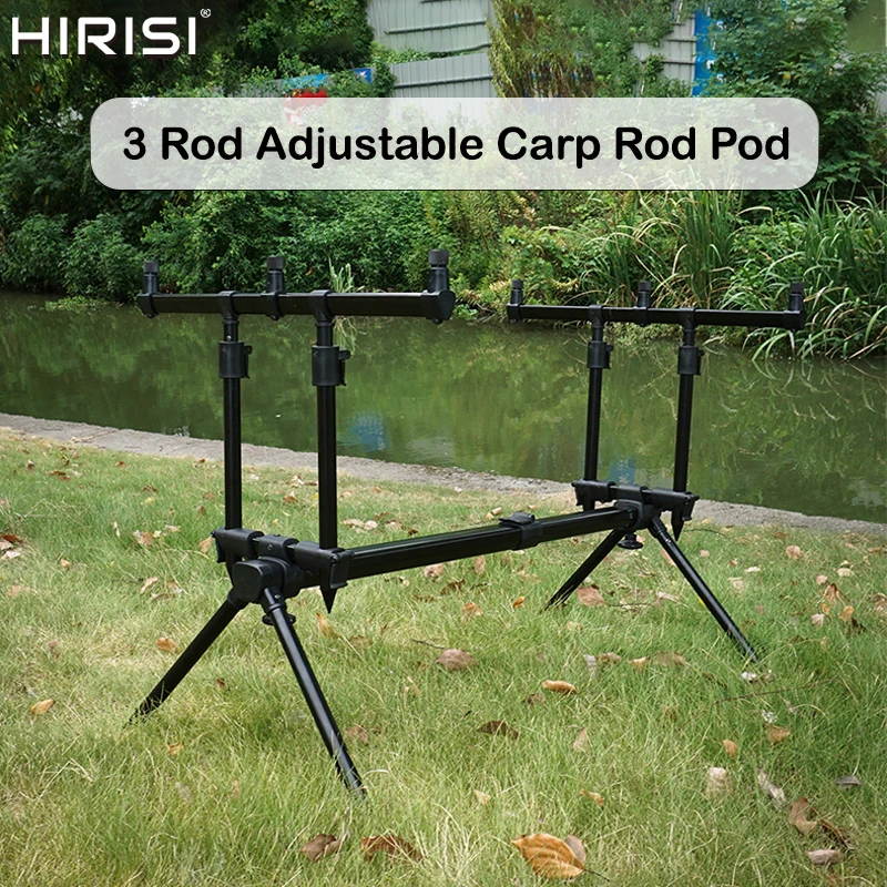 HIRISI Adjustable 3-Rod Carp Fishing Rod Pod Tripod Stand Aluminum Buzz Bar Holder with Carry Bag Bank Fishing Support