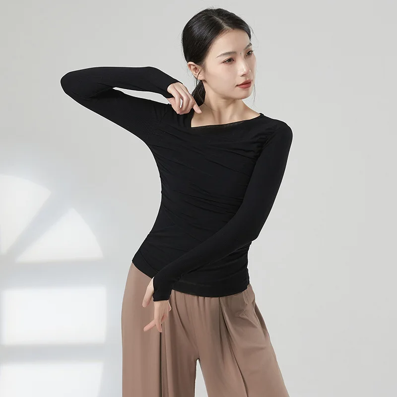 ملابس الرقص الحديثة شبكة بأكمام طويلة ملابس ممارسة المرأة الربيع والخريف 2024 ملابس الجسم الرقص الكلاسيكي