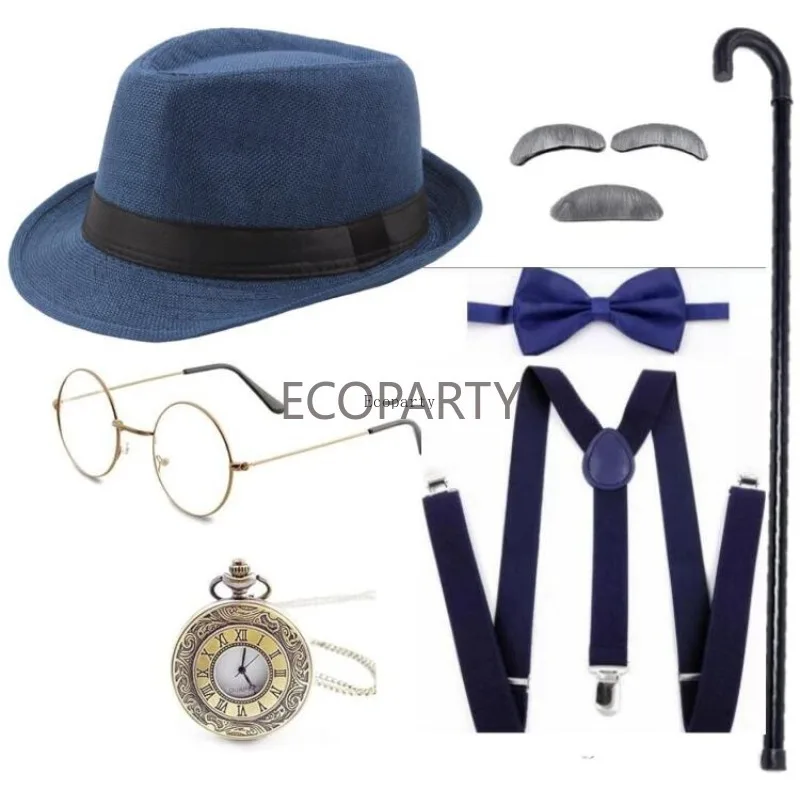 1920s Men Costume Accessories Set Gatsby Newsboy Hat Old Man Costume Accessories Set Grandpa Accessories Set diguse disfraz