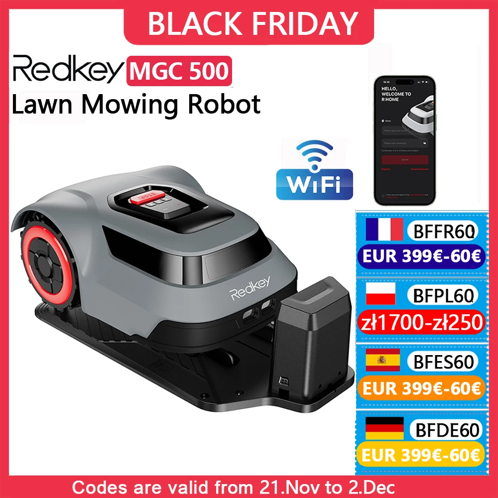 C-TOF Robot Lawn Mower Redkey MGC500 Cable Break Detection 24° Maximum Climbing Angle App Control Mowing Robot For Big Lawn