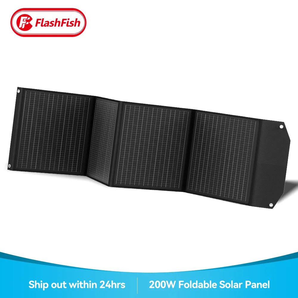 Flashfish Solar Panel 200W 18V Portable Solar Charger Foldable Solar Power Supply for Camping Phones Tablets Van RV Trip