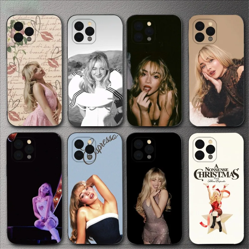 

S-Sabrina C-Carpenter Phone Case For iPhone 16,15,14,13,12,11,XS,XR,X,8,7,Pro,Max,Plus,mini Silicone Black Cover