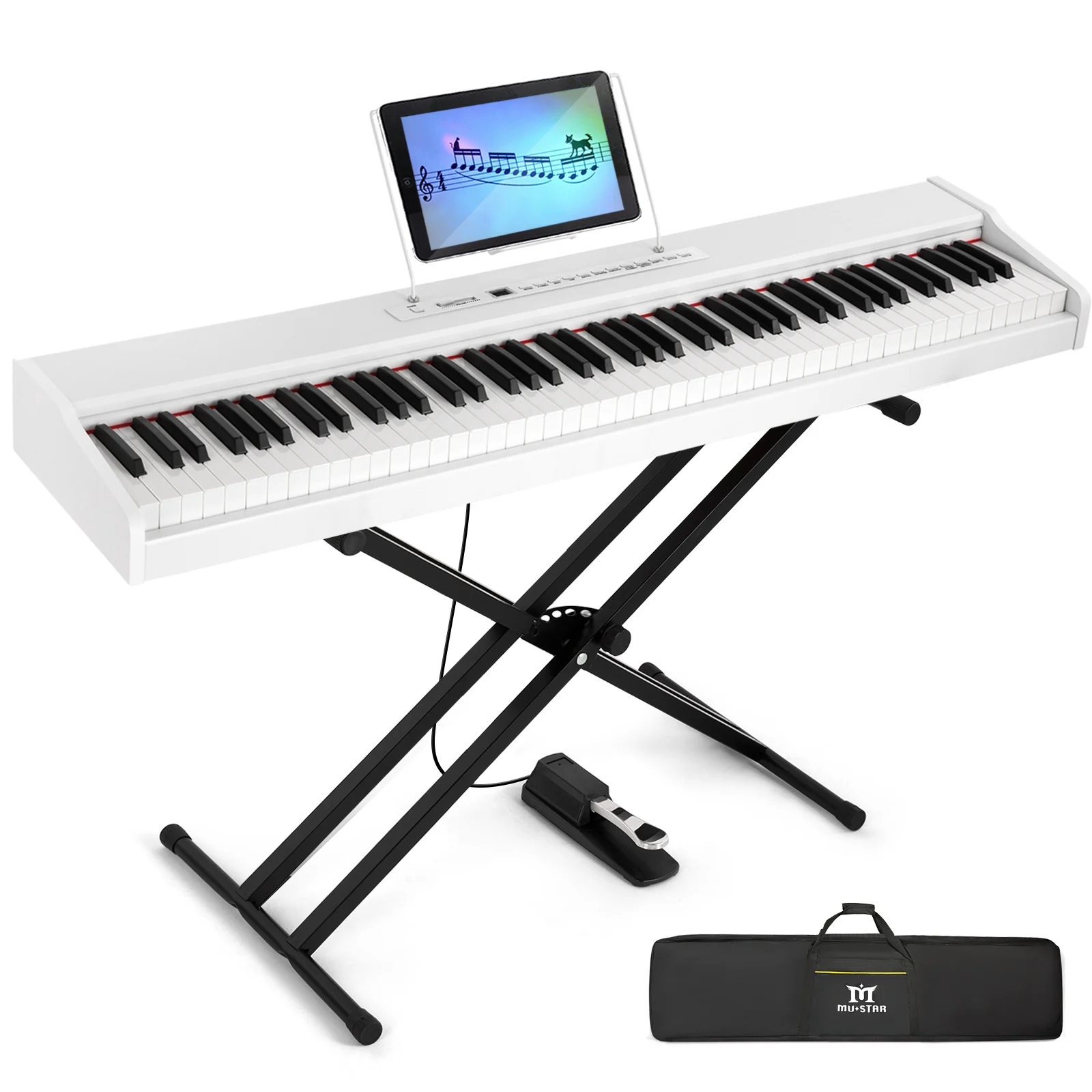MUSTAR 88 Key Piano Keyboard Semi Weighted, Portable Digital Piano MEP-2400 | 800 Tones, 600 Rhythms, 80 Demo, Height-Adjustable Stand, Carrying Case, USB MIDI, Wireless Connection, Sustain Pedal