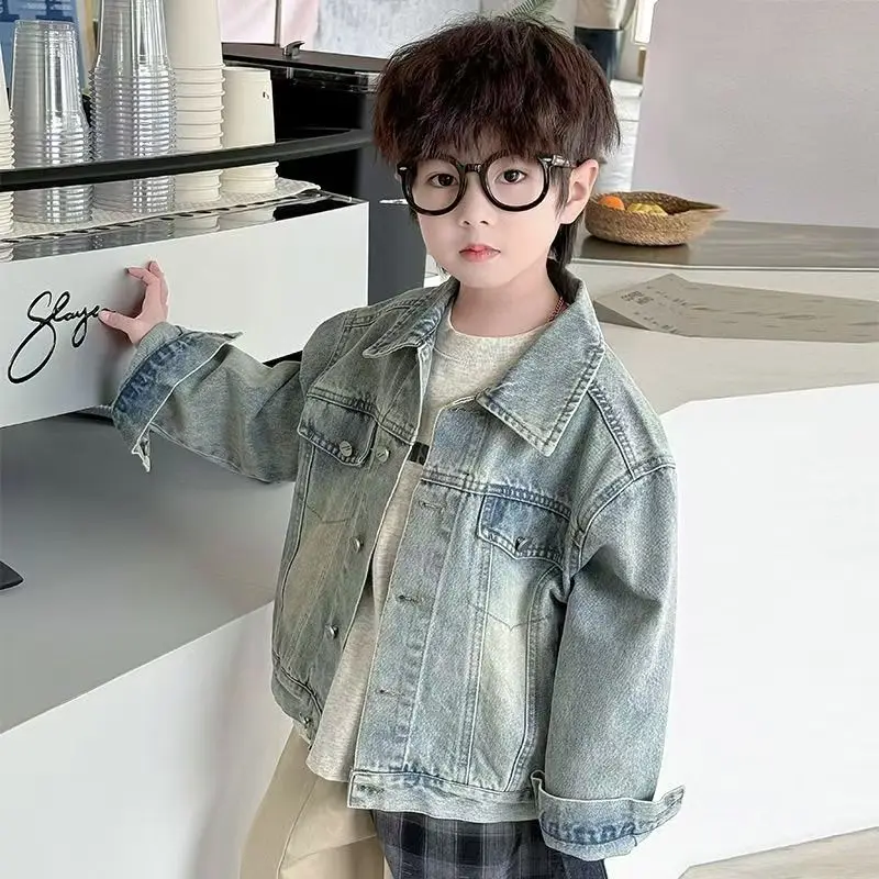 

Autumn Fall Boys and Girls Casual All-match Denim Jackets 2-7 Years Kids Turn-down Collar Long Sleeve Coat Children Loose Tops