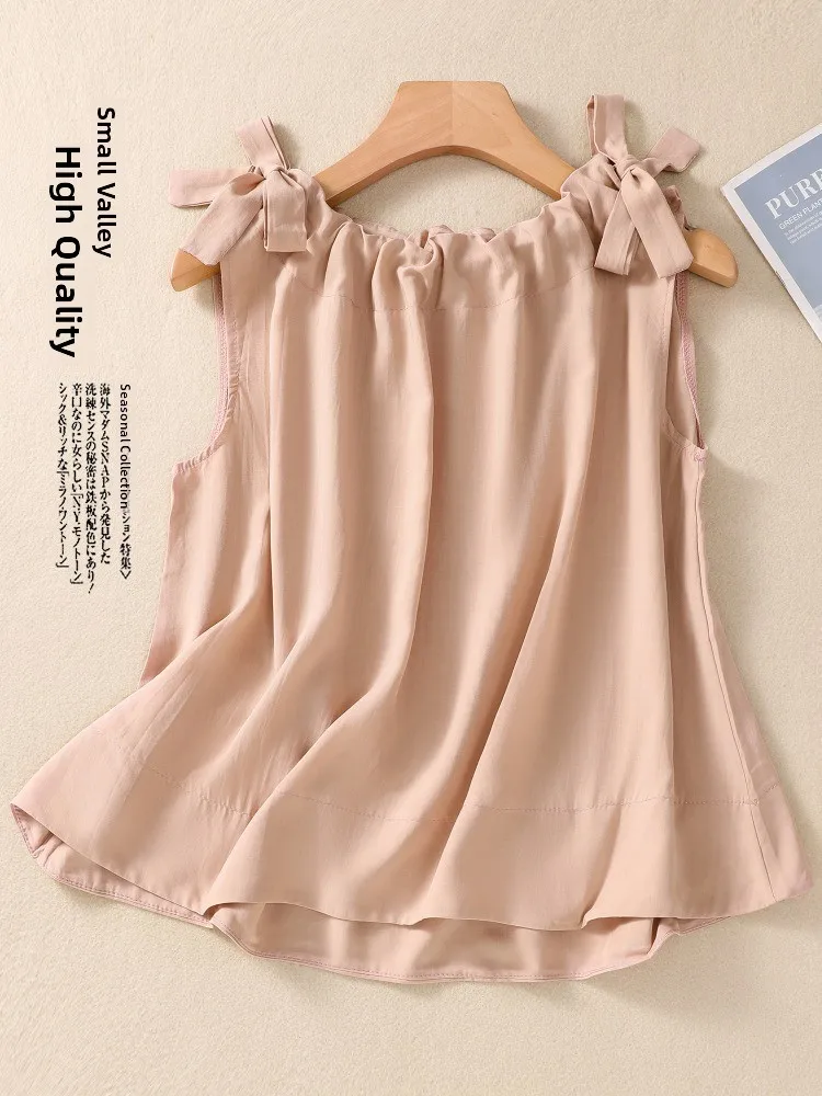 Dames losse katoenen linnen tanktop Dstring verzameld ademend zomertops kleur casual woon-werkverkeer Sle