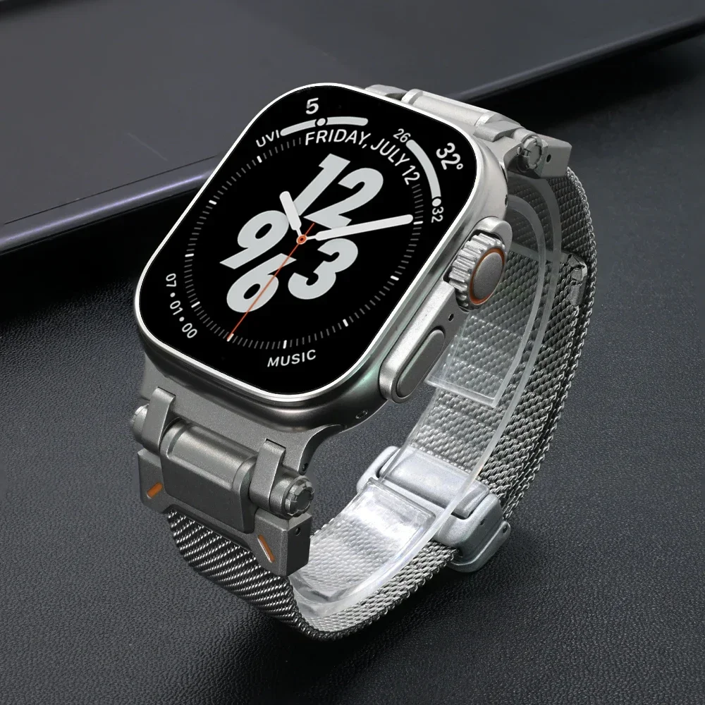 Magnetic Milanese for Apple Watch Band 46mm 49mm 45mm 44mm Men Stainless Steel Strap for Iwatch Series 10 9 8 7 6 5 Se Ultra 1/2