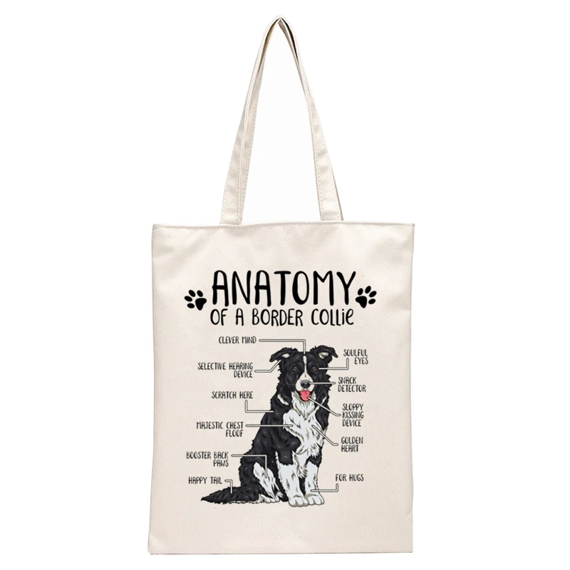 Border Collie Graphic Cartoon Printed Canvas Shoulder Bag Female Harajuku Funny Large-capacity Eco Environmental Shopper Bag