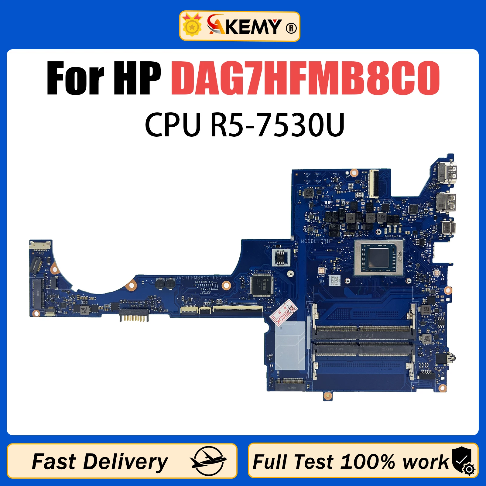 AKEMY DAG7HFMB8C0 Mainboard For HP Envy 15-EP M46331-001 M46331-601 Laptp Motherboard with CPU R5-7530U 100% Test OK