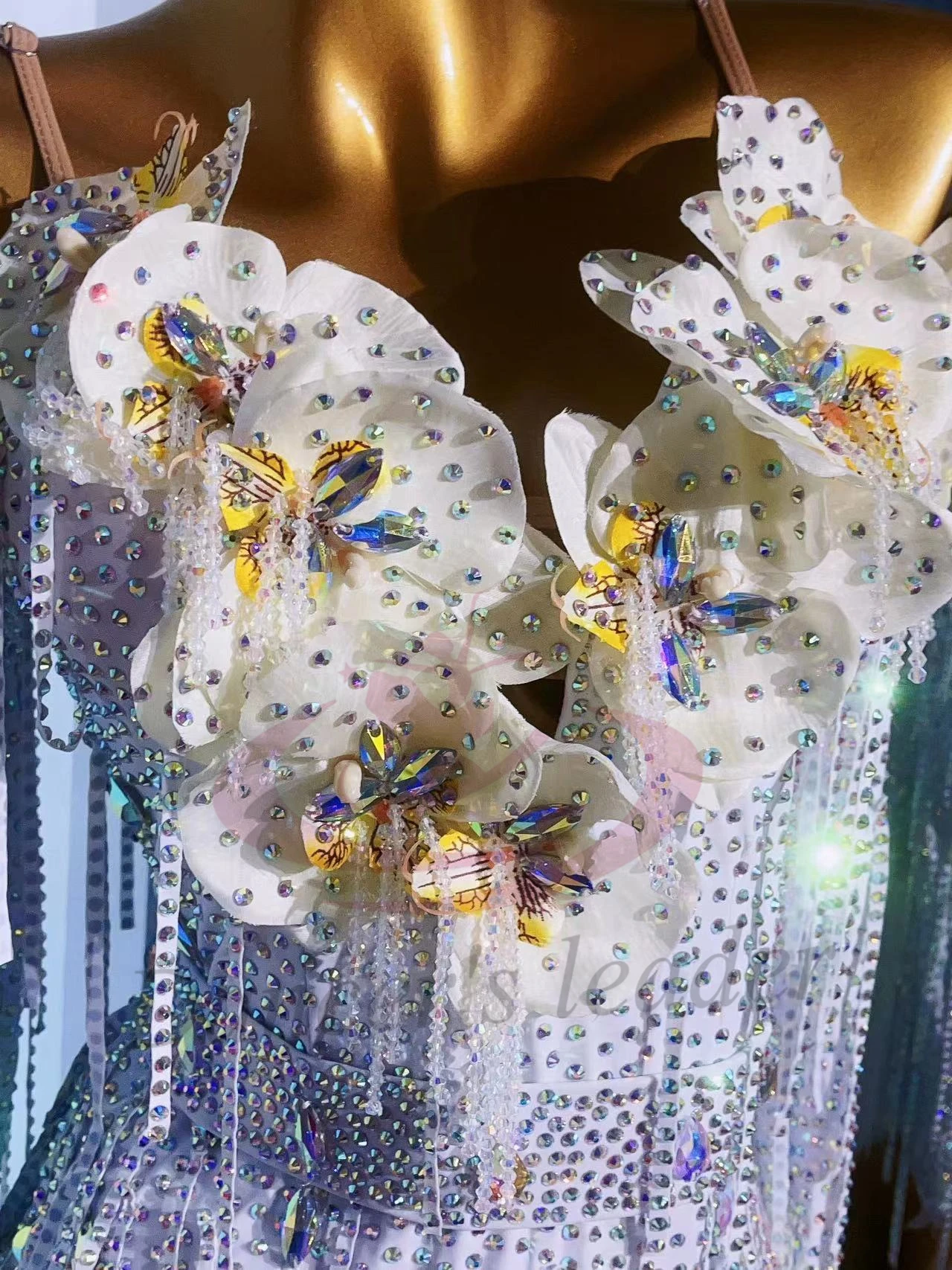 Latin Dance Adult And Children'S Dress AB Stone High-End Custom White Flower Collar Precisely Tango Women'S ProfessionalClothing - Image 6