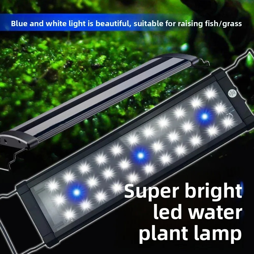 Extendable Brackets Aquarium LED Light Full Spectrum Fish Tank Plant Growth Light WRGB 7 Color Dimmable Timing Settings