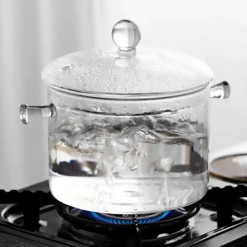 Panela de Vidro Transparente para Fogão, Panela de Cozinha em Vidro Borossilicato, Panela Resistente ao Calor para Ferver Água e Macarrão, Panela Cerâmica