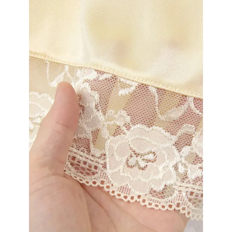 RT01 femmes mince Satin glisse jupe dentelle ourlet jupe vêtements élégants ceinture élastique couleur unie jupe intérieure & Gf1