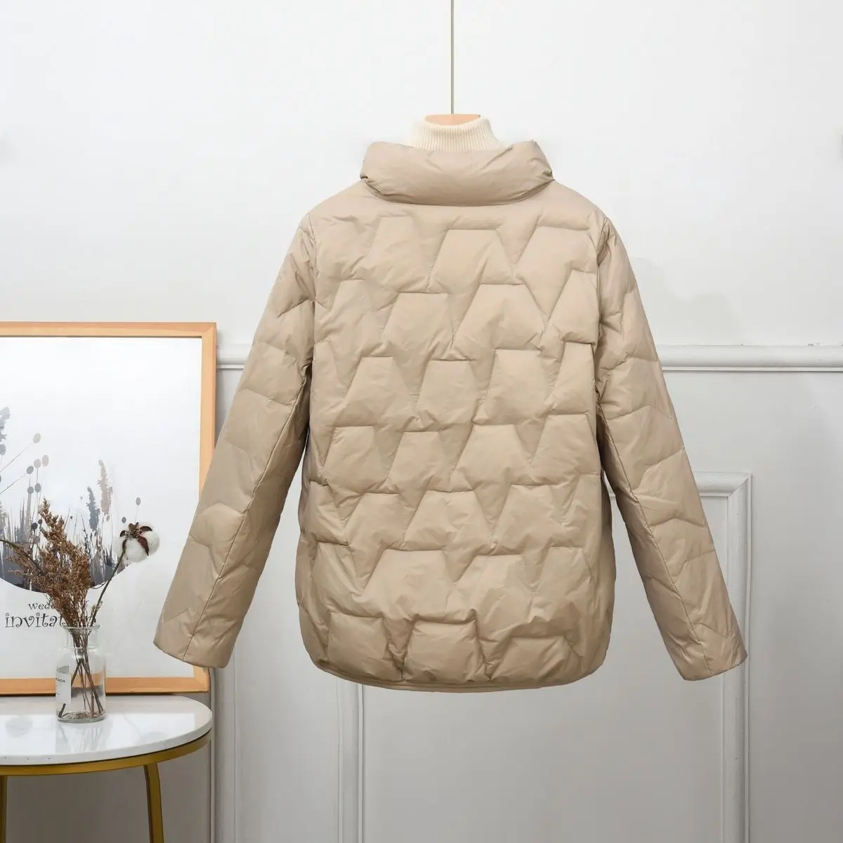 سترة قصيرة خفيفة للأسفل فضفاضة بياقة واقفة موضة الشتاء سترة نسائية خفيفة ورقيقة #3