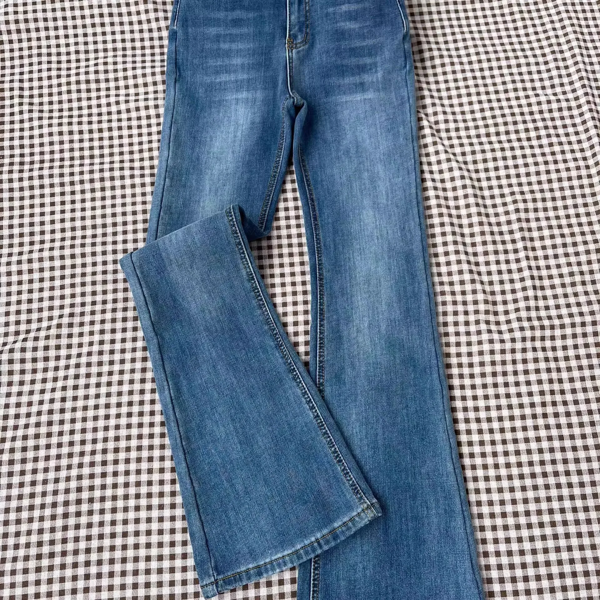 Fce forrado Thi cintura alta Bell Bot Jeans mujeres invierno cálido algodón elástico Denim Retro azul tobillo azing pantalones ecuestres