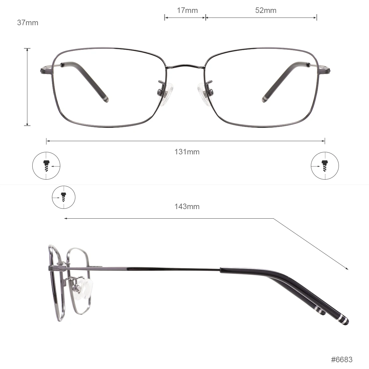 Medium Classical Full Rim Luxury Spectacle Metal And Titanium Temples Rectangle Eyeglasses Frame For Optical Prescription Lenses