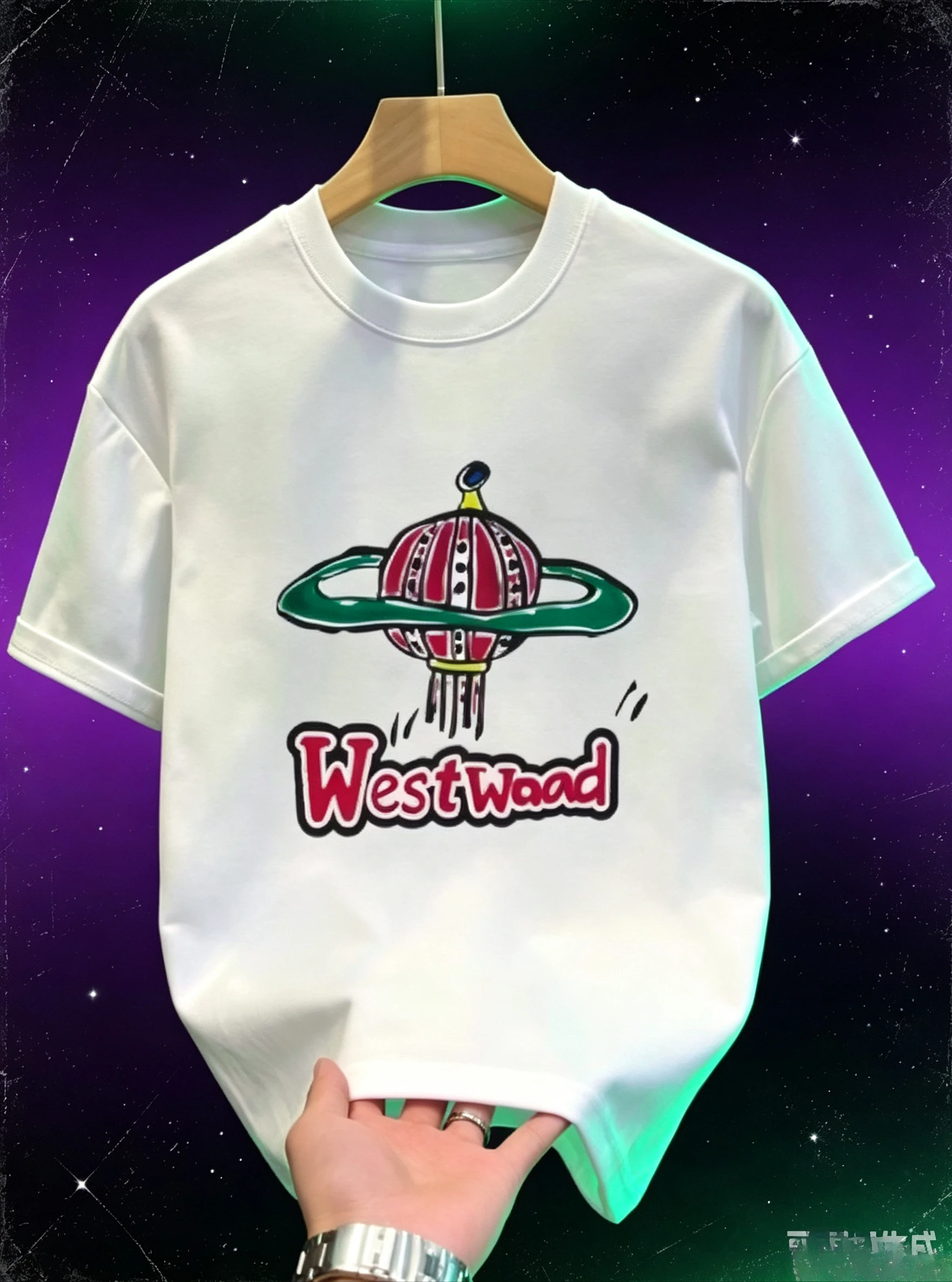 Men Cartoon Planet Graphic T-shirt Colorful Hand Drawn Planet Print Crew Neck Short Sleeve Tees Casual Streetwear Unisex Loose