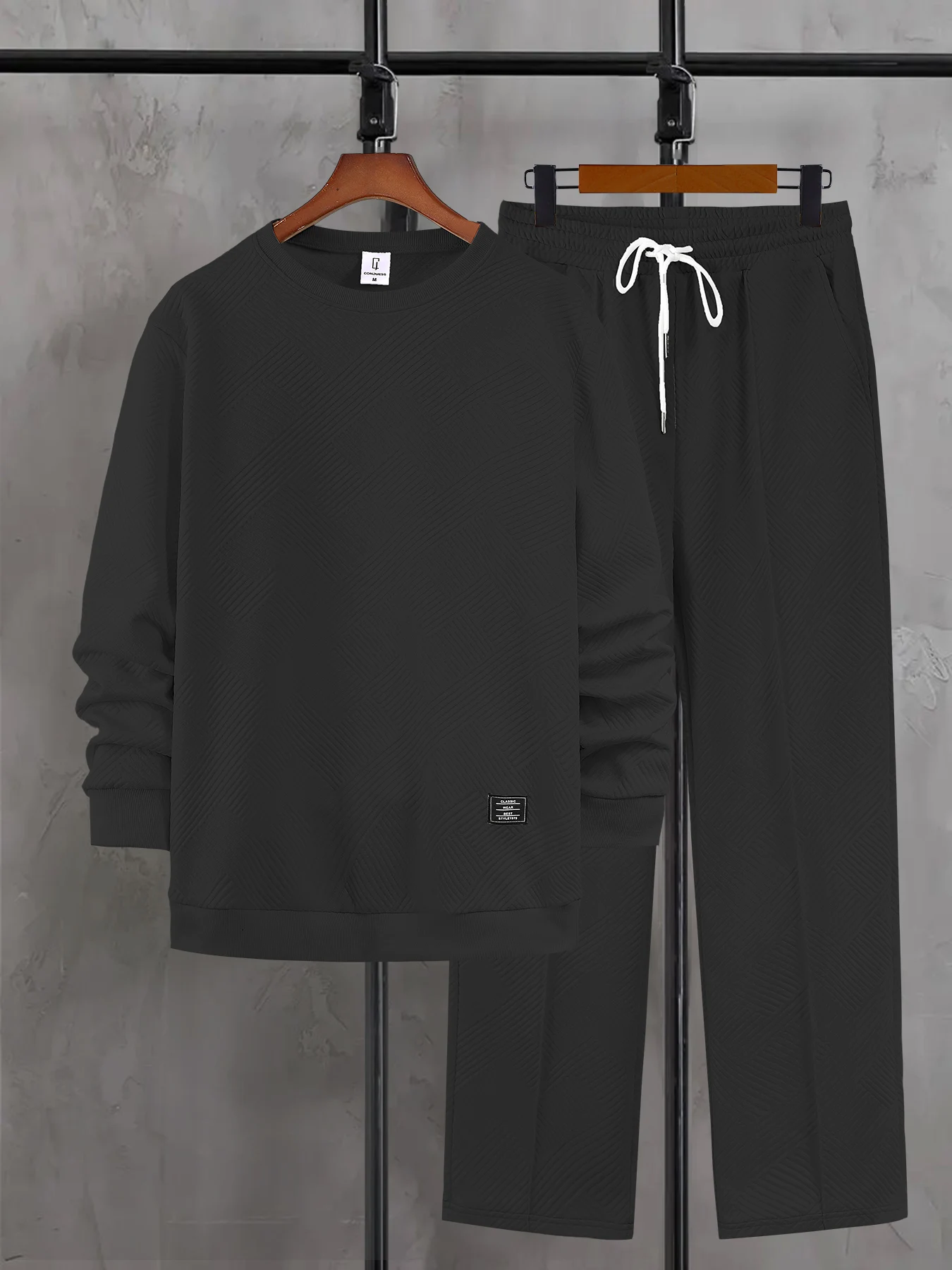 

Men's Casual Loungewear, Premium Textured Jacquard Top & Elastic Waist Wide Leg Pants