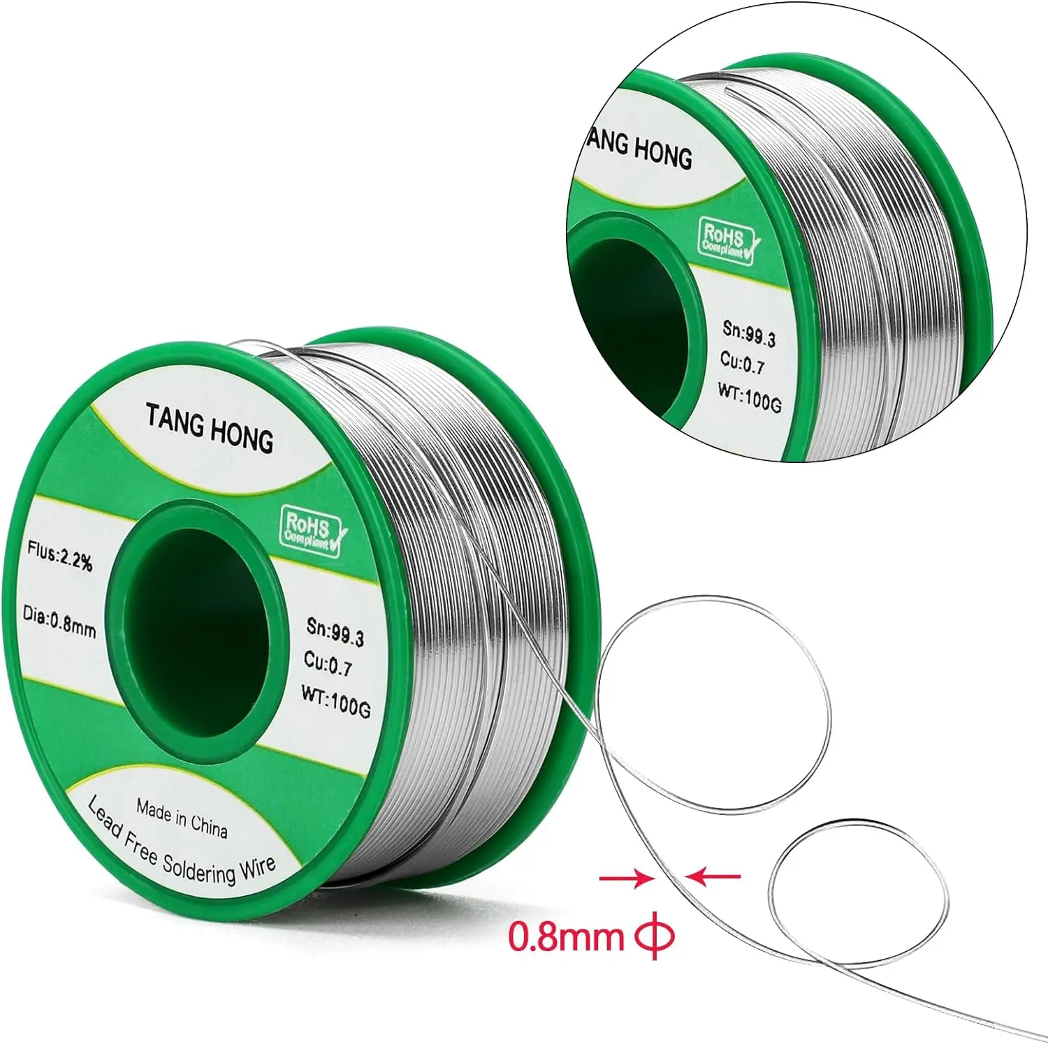 TANGHONG lead-free solder wire electric soldering iron repair welding containing rosin tin wire Sn99.3Cu0.7 50g 100g 0.5 0.6 0.8