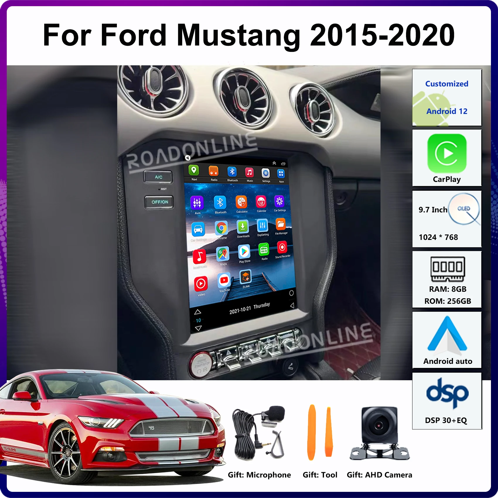 

For Ford Mustang 2015 2016 2015 2016 2017 2018 2019 2020 9.7" Android 14 GPS Stereo Radio Receiver Head Unit Car Multimedia Play
