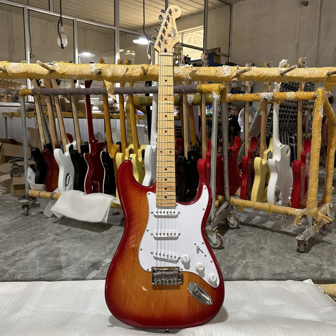 Kostenlose Lieferung ST E-Gitarre, 21-Ton-Position, professionelles Kirschrot-Finish, dreifacher