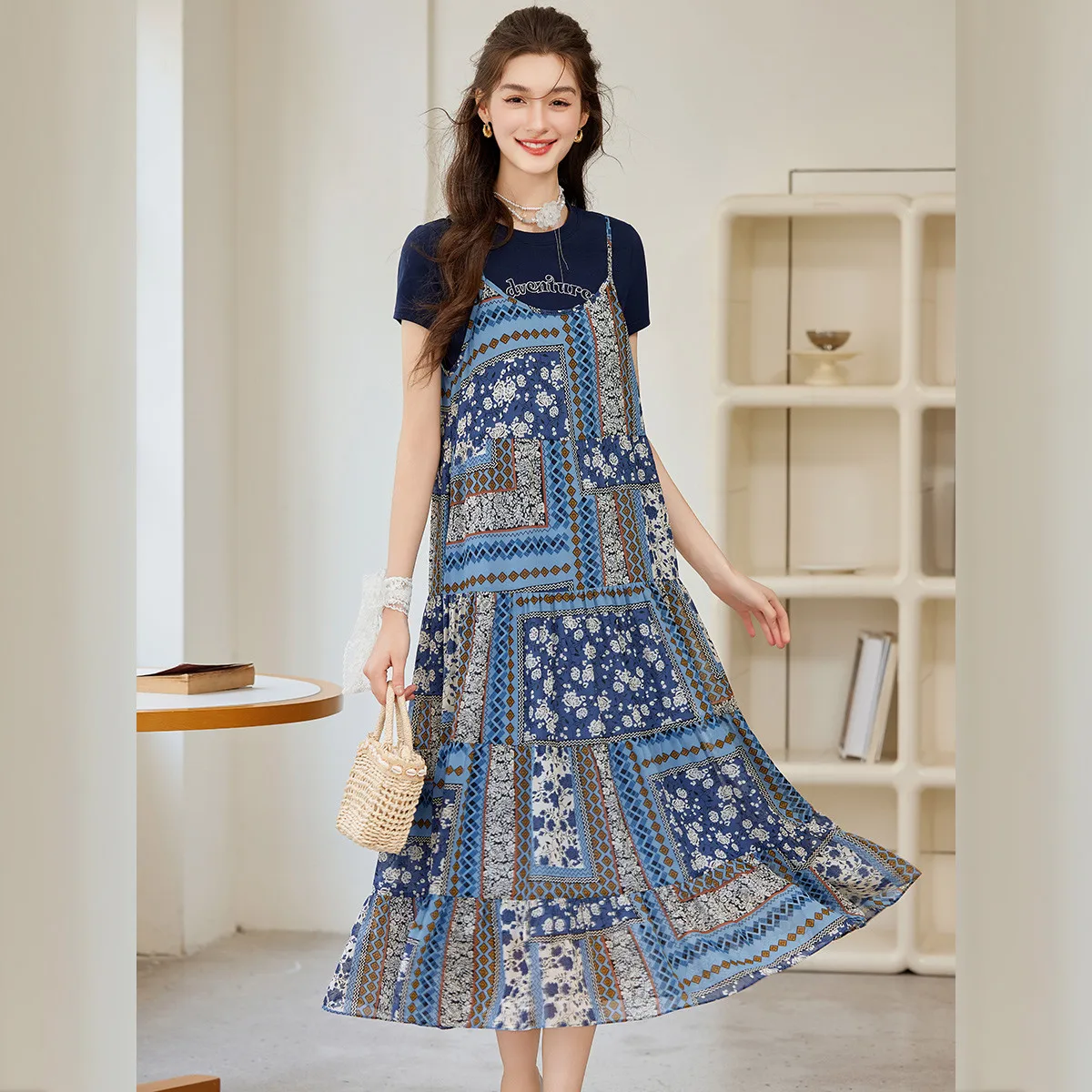 LOUIS YAO New  Boho Halter Women's Dresses 2025 Summer New Elegant Round Neck Long Dress Print Patchwork Elegant Dresses