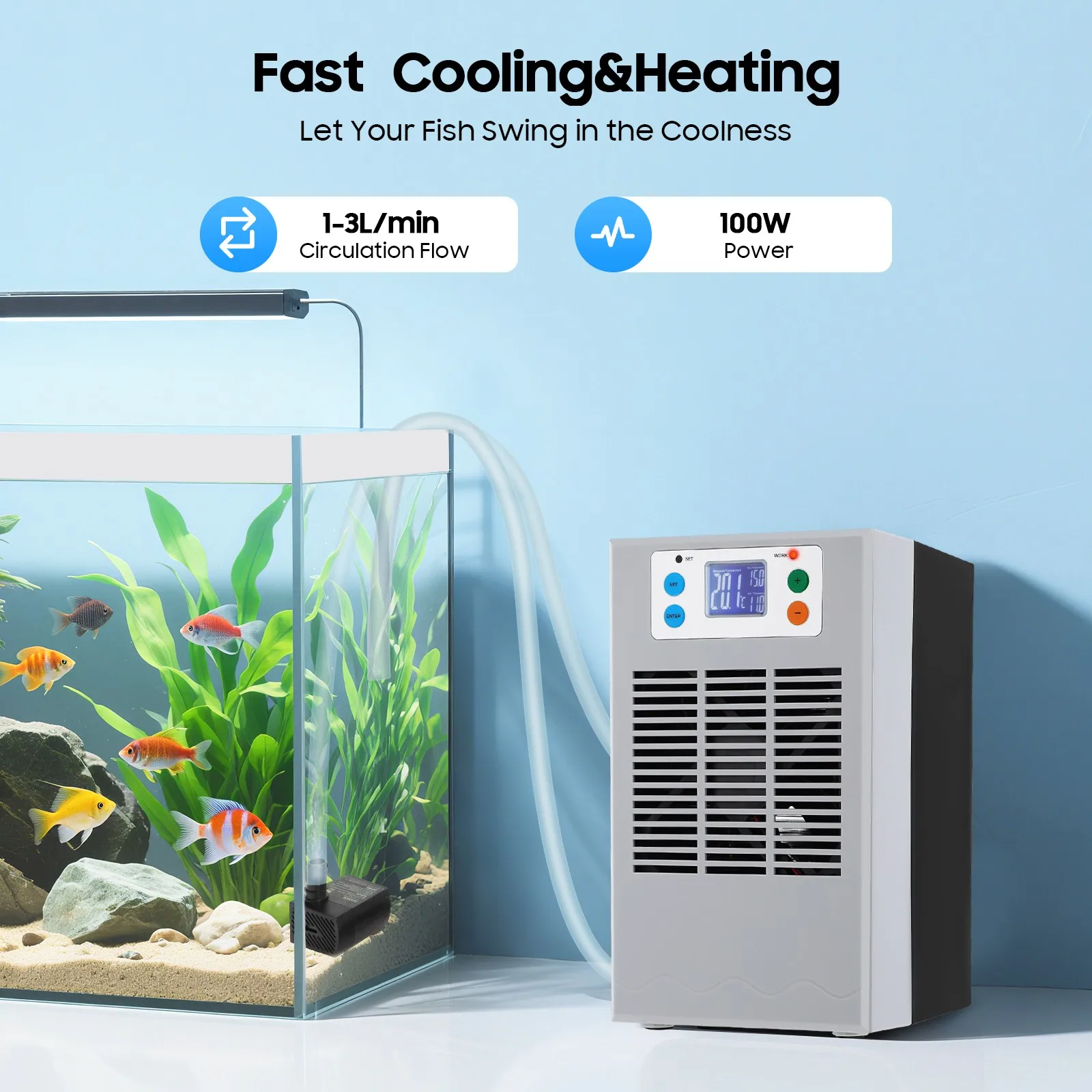 

30L Aquarium Chiller 793 Gal 100W Heater Temperature Control 10-40C 50-104F with Pump