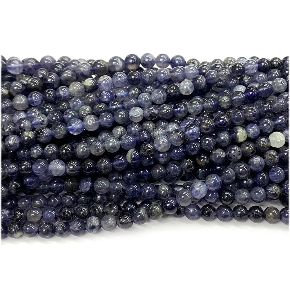 Veemake الأزرق الداكن Iolite الخرز المستديرة لصنع المجوهرات الأحجار الكريمة الطبيعية كريستال DIY تصميم قلادة أساور قلادة أقراط #6