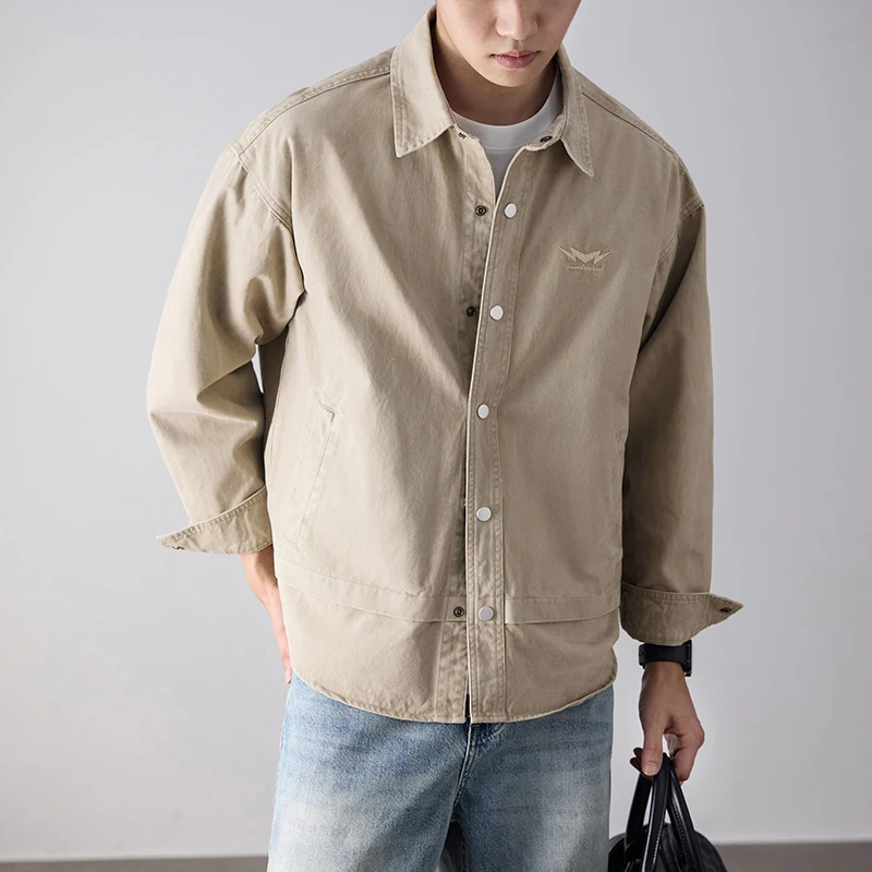 

Мужская рубашка-карго оверсайз из выстиранного хлопка с длинным рукавом, свободного кроя, для повседневной носки, больших размеров, весна-осень, в стиле Cityboy, японский стритвир, рубашка-куртка