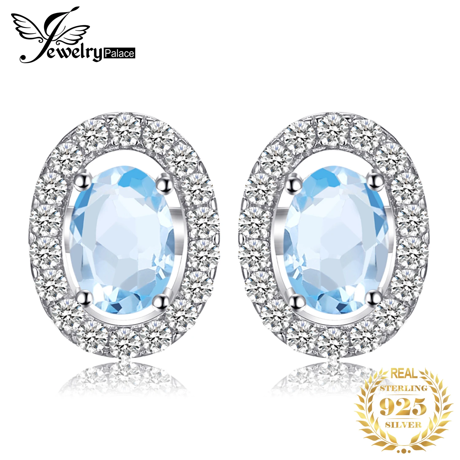 JewelryPalace Oval 1ct Natural Sky Blue Topaz 925 Sterling Silver Stud Earrings for Women Fashion Gemstone Jewelry Party Gifts