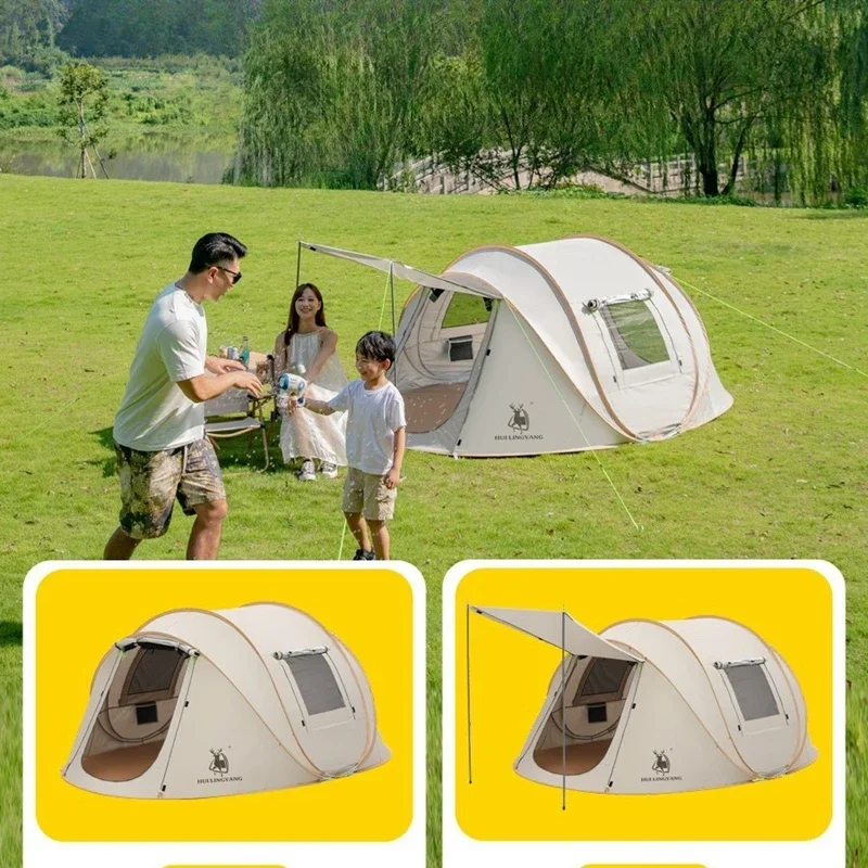 Hui Lingyang Thicken Silver Coated Portable Folding Outdoor Camping Tent Quick Opening Fully Automatic Rain and Sun Protection