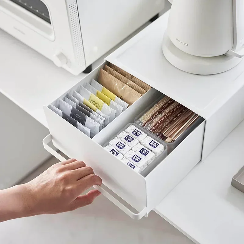 

Coffee Machine Storage Rack Seasoning Jar Drawer Box Kitchen Desktop Organize Shelf Pull-out Small Appliances Increase Stand
