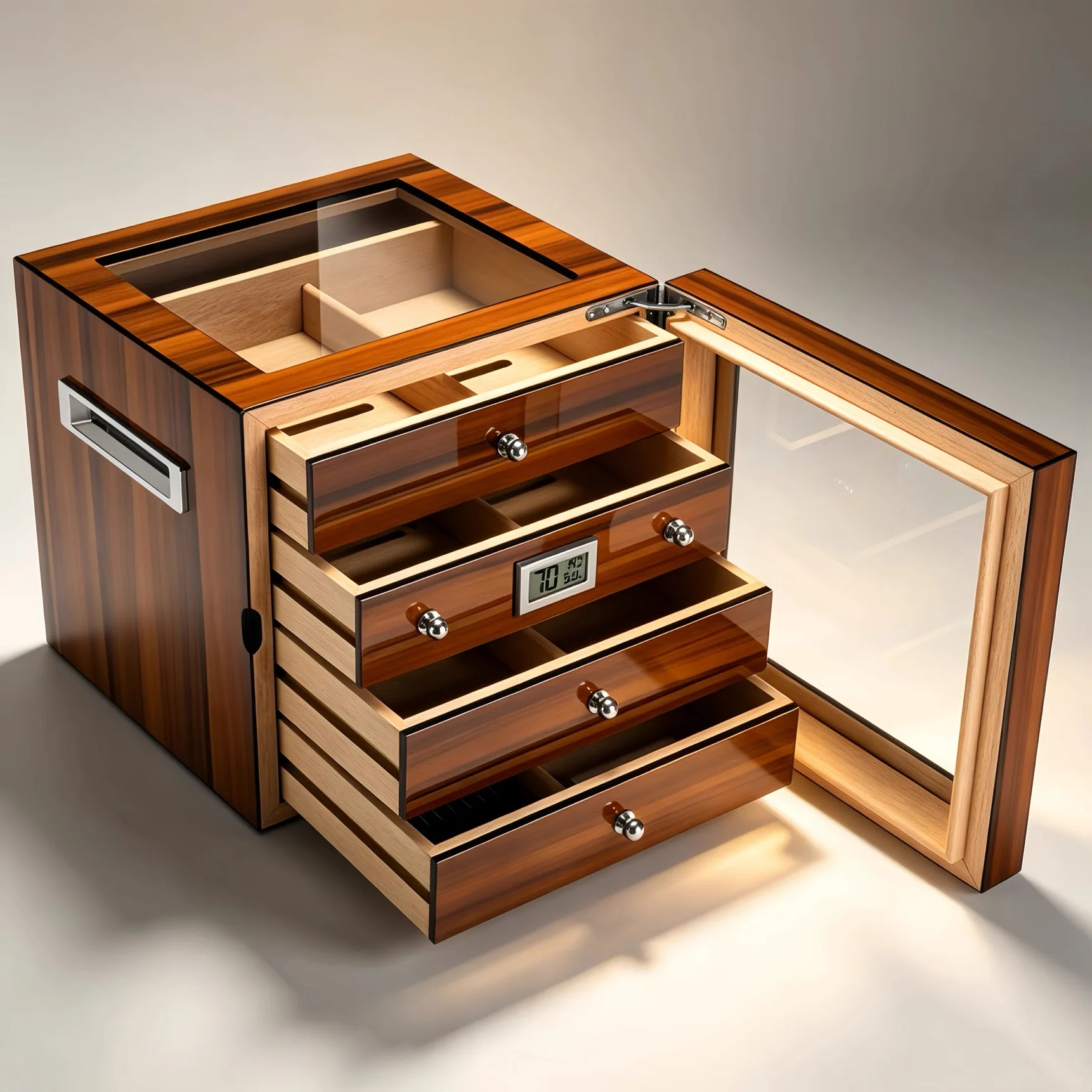 Large Capacity Cigar Box With Transparent Window, Independent Three Drawer Cedar Cigar Cabinet, Men's Gift.
