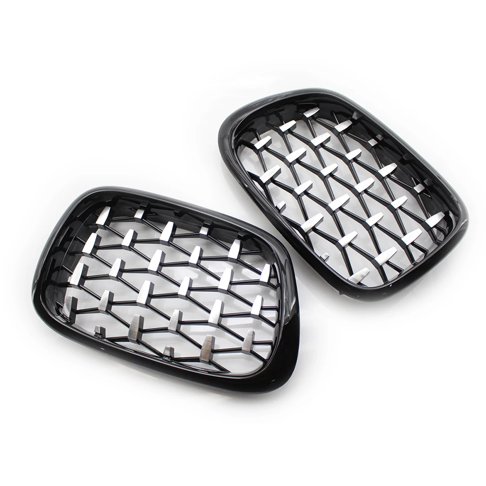 1 Pair for BMW E39 51137005837 51137005838 Double Slat Sport Style Gloss Black Chromed Black Diamond Kidney Grille