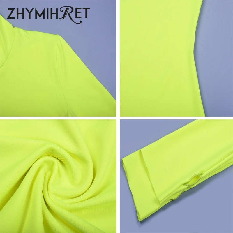 ZHYMIHRE Autumn Winter Turtleneck Neon Color Long Dress Women Long Sleeve Maxi Vestidos Fluorescence Sexy Party Dress Robe Femme