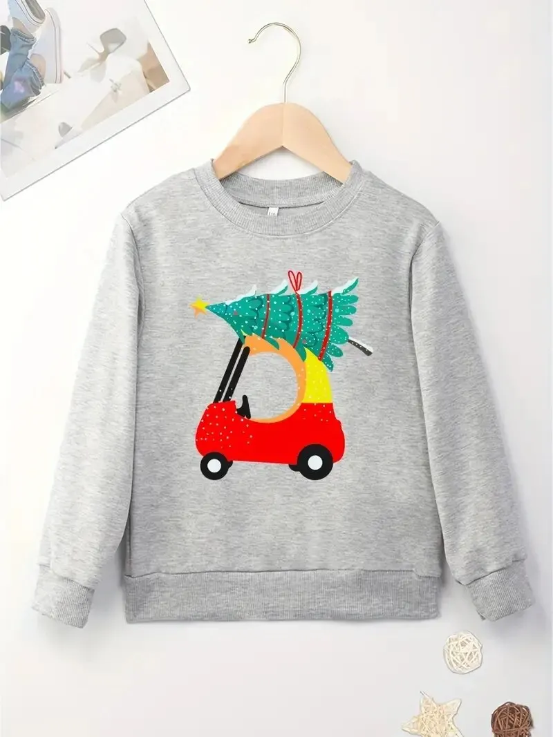 Merry Christmas Tree And Car Print Sweatshirt