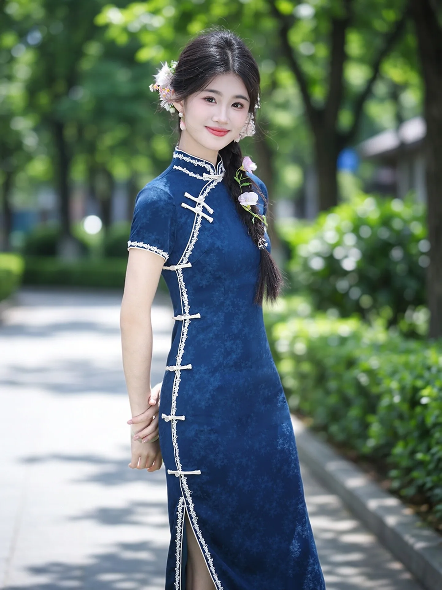 

Blue Young Sle Revamped Chinese Summer Daily National Sle Women's Retro Dr Long Sve Breathable Long Dr