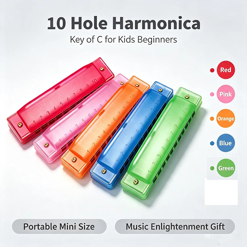 10 Hole Harmonica Key of C Portable Mouth Organ Mini Musical Instrument for Kids Music Enlightenment Beginners