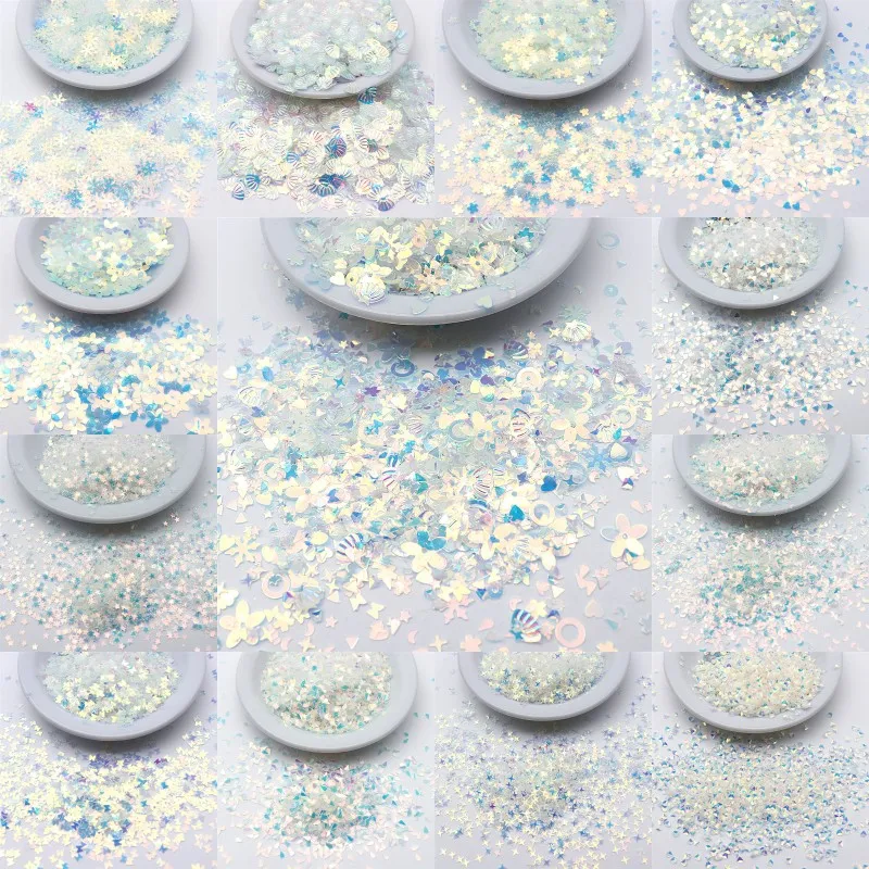 10g20g Transparent Blue Crystal Gold Sequins 3-10mm Star Heart Moon Multishape Sequins DIY Nail Art Decoration Craft Accessories